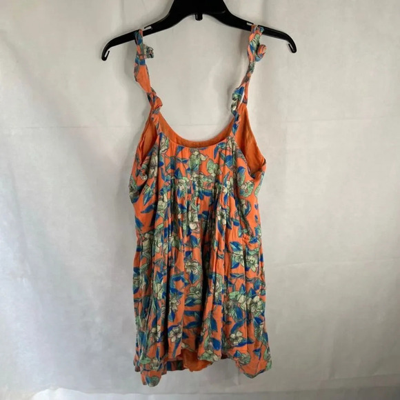 Free People Dear You Orange Floral Mini Halter Backless Dress Tunic Top Sz MD - Picture 2 of 9